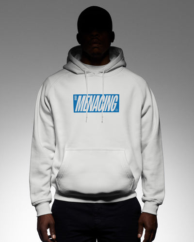 Menacing Italics Hoodie - White (Blue)