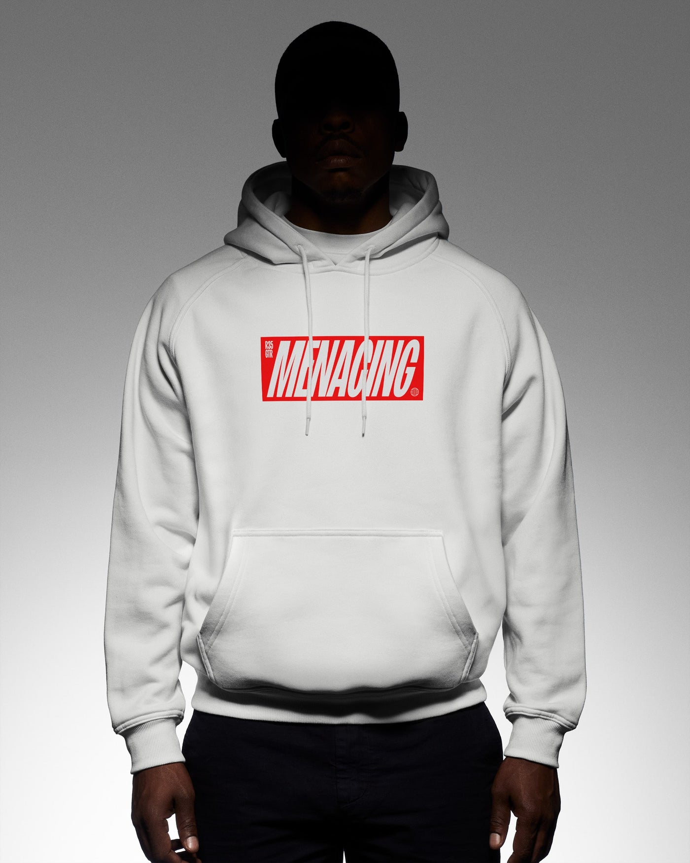 Menacing Italics Hoodie - White (Red)